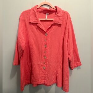 Lulu-B Coral Button Down Shirt 1X